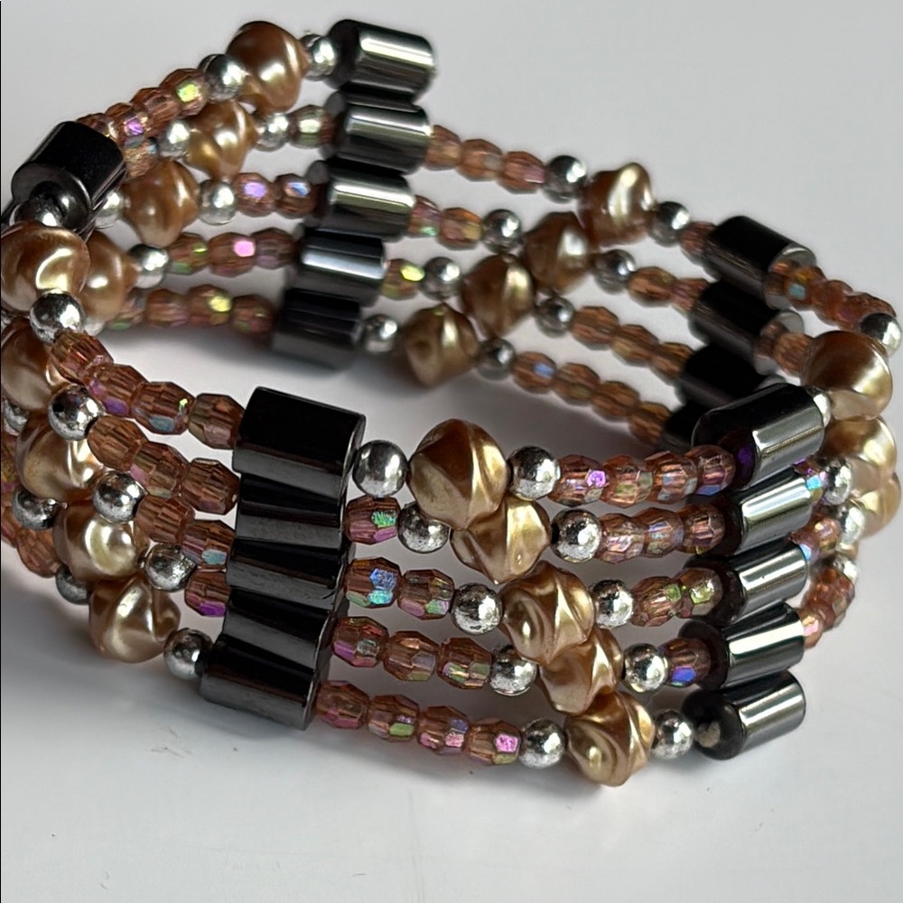 Magnetic hematite wrap Beaded Bracelet